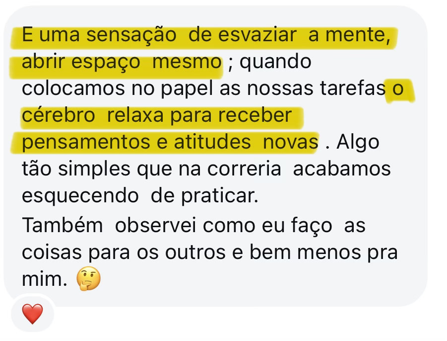 Depoimento de aluna do Manual da Rotina Produtiva
